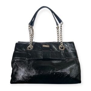 Kate Spade Beaumont Bridge Black Patent Leather Shoulder Bag Bow Detail